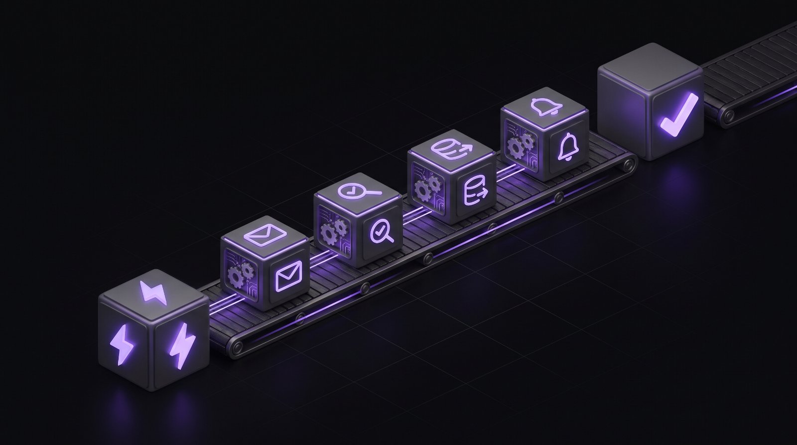 A workflow moving work from trigger to verified outcome
