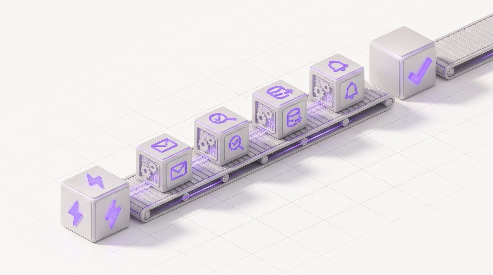 A workflow moving work from trigger to verified outcome